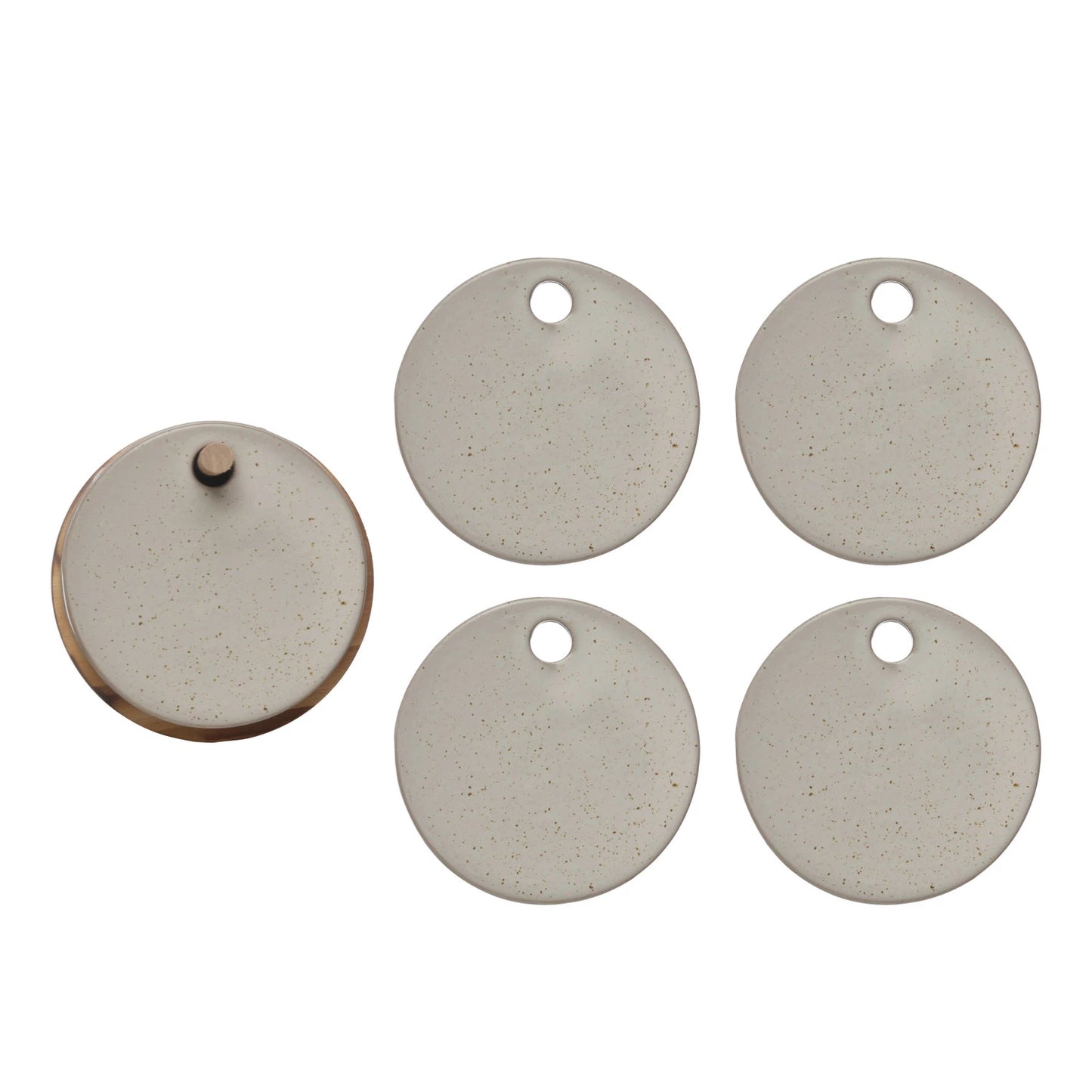 Stoneware Coasters w/ Wood Holder, Reactive Glaze, Set of 5