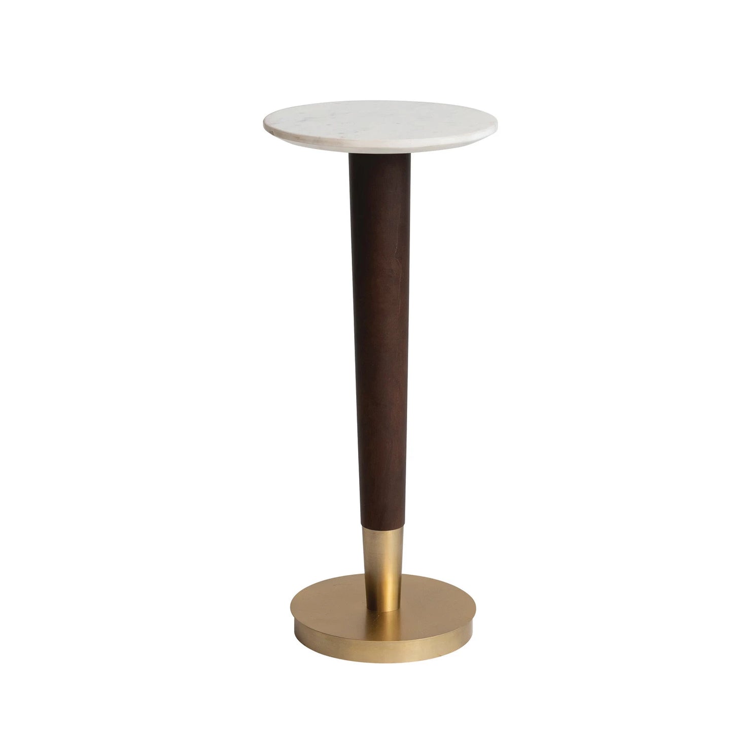 Acacia Wood & Metal Martini Table w/ White Marble Top | Walnut & Brass Finish