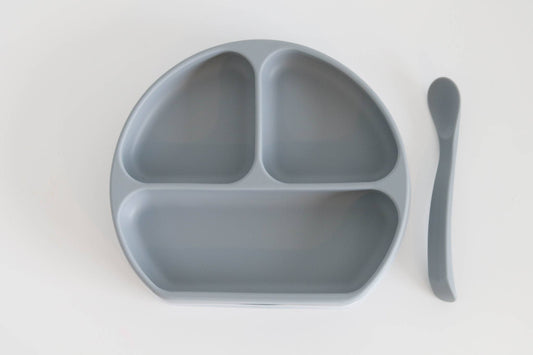 Silicone Suction Plate With Lid and Spoon - Sky