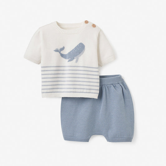 Whale Striped Knit Short Set