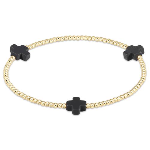 signature cross gold pattern 2mm bead bracelet | onyx