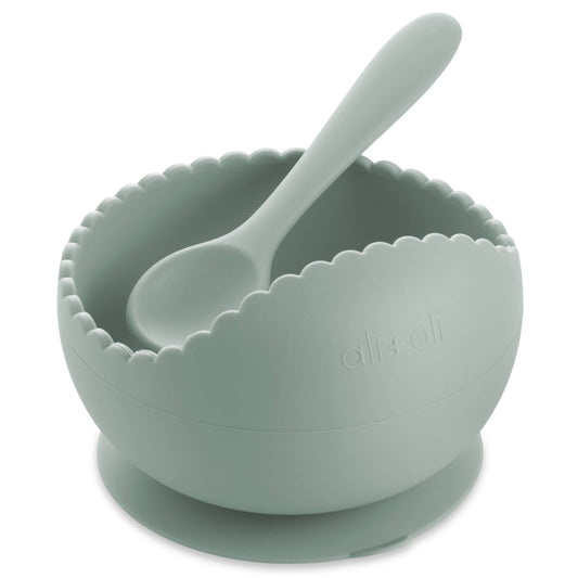 Ali+Oli Silicone Suction Bowl & Spoon Set WAVY - Sage