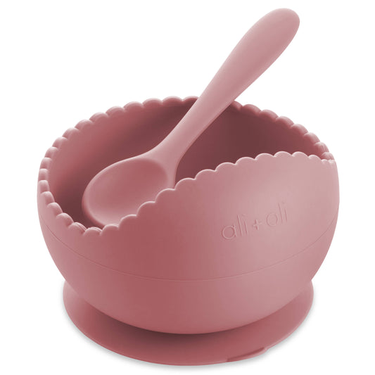 Ali+Oli Silicone Suction Bowl & Spoon Set WAVY - Dusty Rose