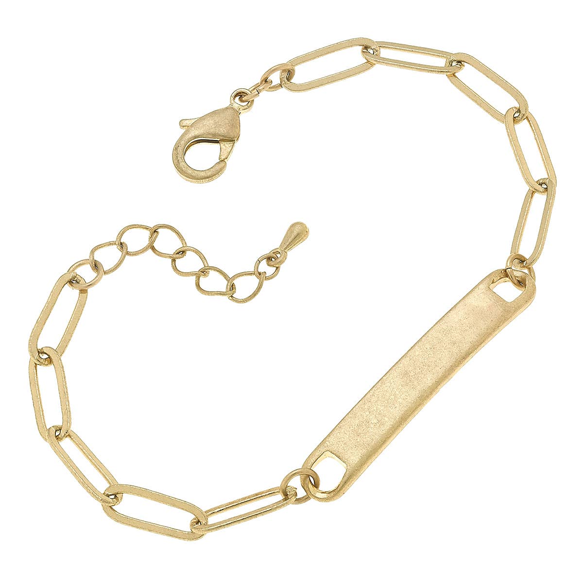 Jill Paperclip Chain Id Plate Bracelet - Worn Gold