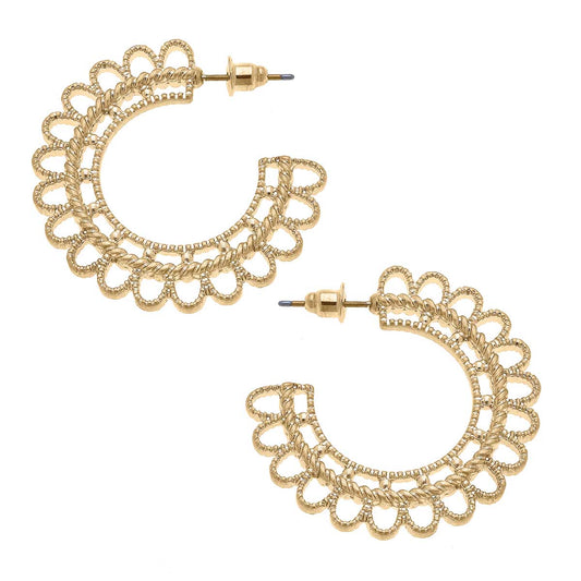 Becca Scalloped Hoop Earrings in Worn Gold