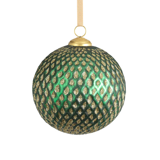 Beehive Glass Ornament - Green with Gold Glitter - Large