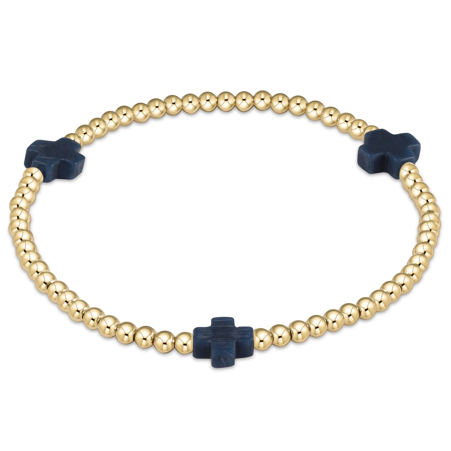 signature cross gold pattern 3mm bead bracelet | navy