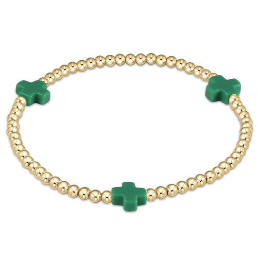 Signature Cross Gold Pattern 3mm Bead Bracelet | Emerald