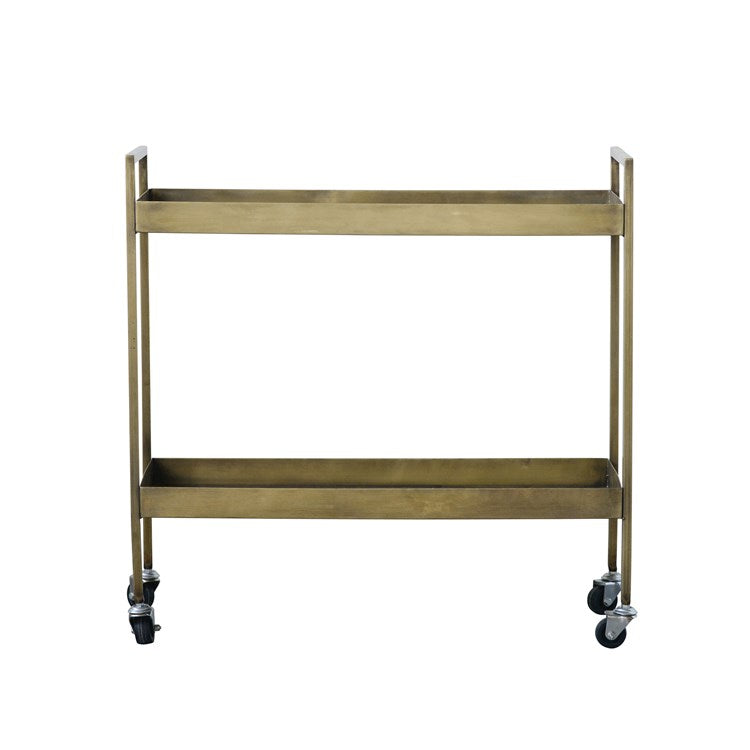 32.25”L x 31.75”H Metal Bar Cart - Antique Brass