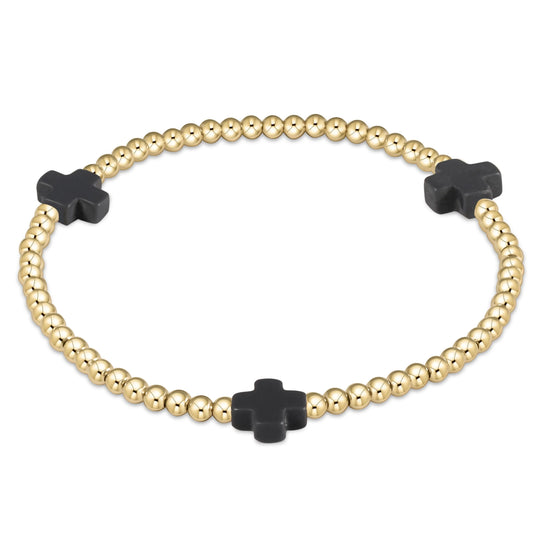 signature cross gold pattern 3mm bead bracelet | charcoal