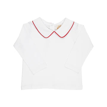 Peter Pan Collar Shirt - Pima LS - Worth Ave White/Richmond Red