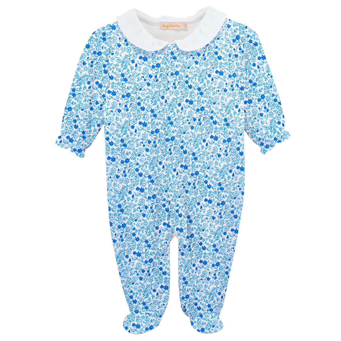 Tiny Flowers Blue Footie w/ Round Collar