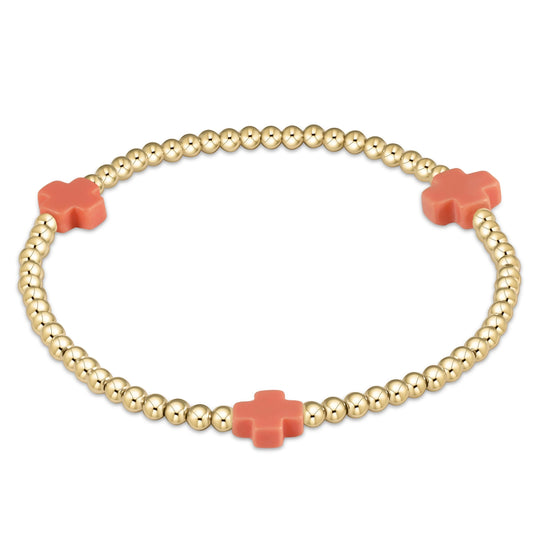 Signature Cross Gold Pattern 3mm Bead Bracelet | Coral