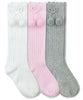 Pom Pom Knee High Socks | White