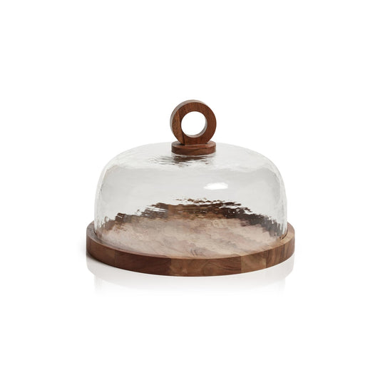 Artisan Wood Cheese Board w/ Hammered Glass Cloche