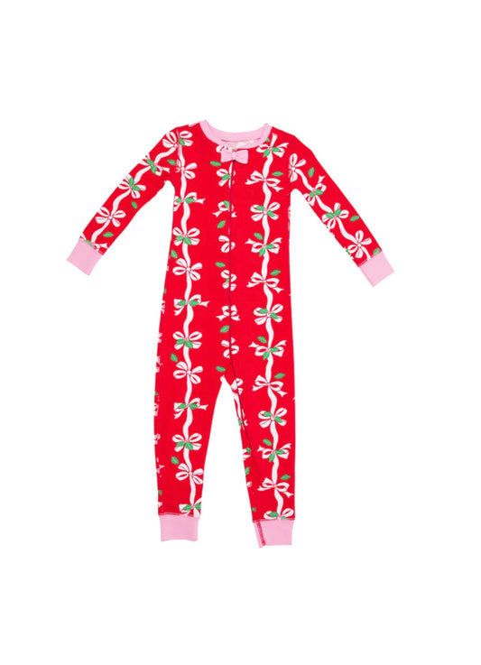 Noelles Night Night Footed PJ- Bettye’s Bows/Hamptons Hot Pink