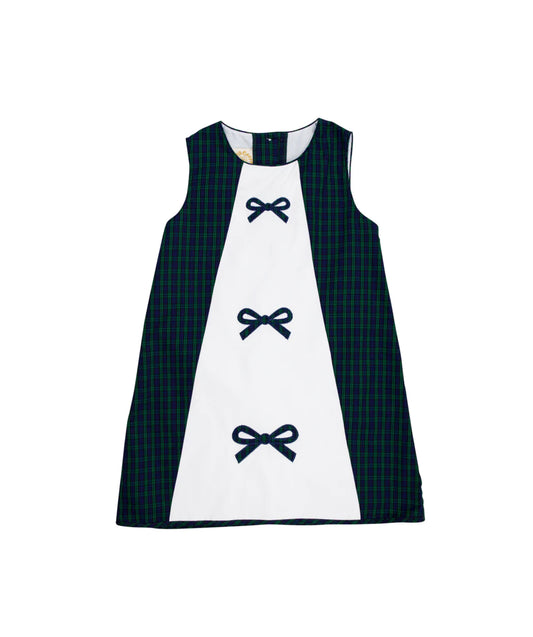 Annie Apron Dress -Bow Appliqué -Fall Party Plaid/Worth Ave White