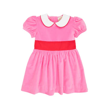 Cindy Lou Sash Dress - Velveteen - Hamptons Hot Pink/Richmond Red