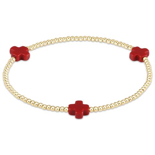 signature cross gold pattern 2mm bead bracelet | red